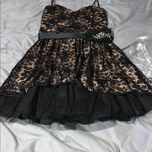 Tan and black lace dress